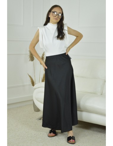 JUPE SATINE UNI- FEMME- NOIR