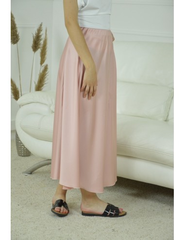 JUPE SATINE UNI- FEMME- ROSE POUDRES