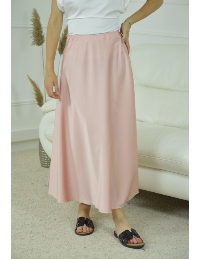 JUPE SATINE UNI- FEMME- ROSE POUDRES - Accueil