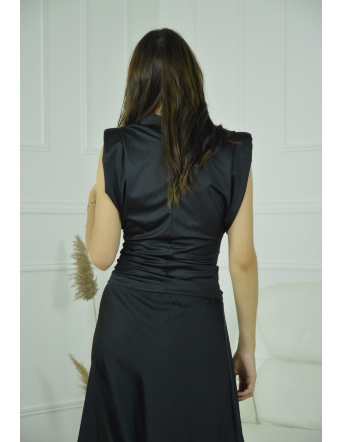TOP SANS MANCHES ÉPAULETTES UNI -FEMME- NOIR - Accueil