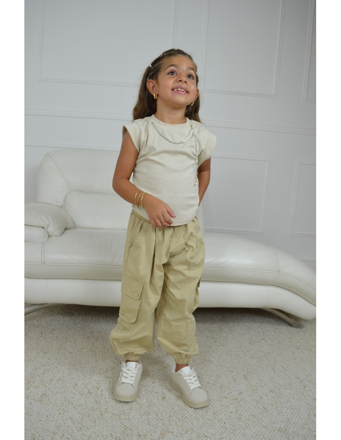 Pantalon cargo beige fille - 4 à 14 ans - Accueil