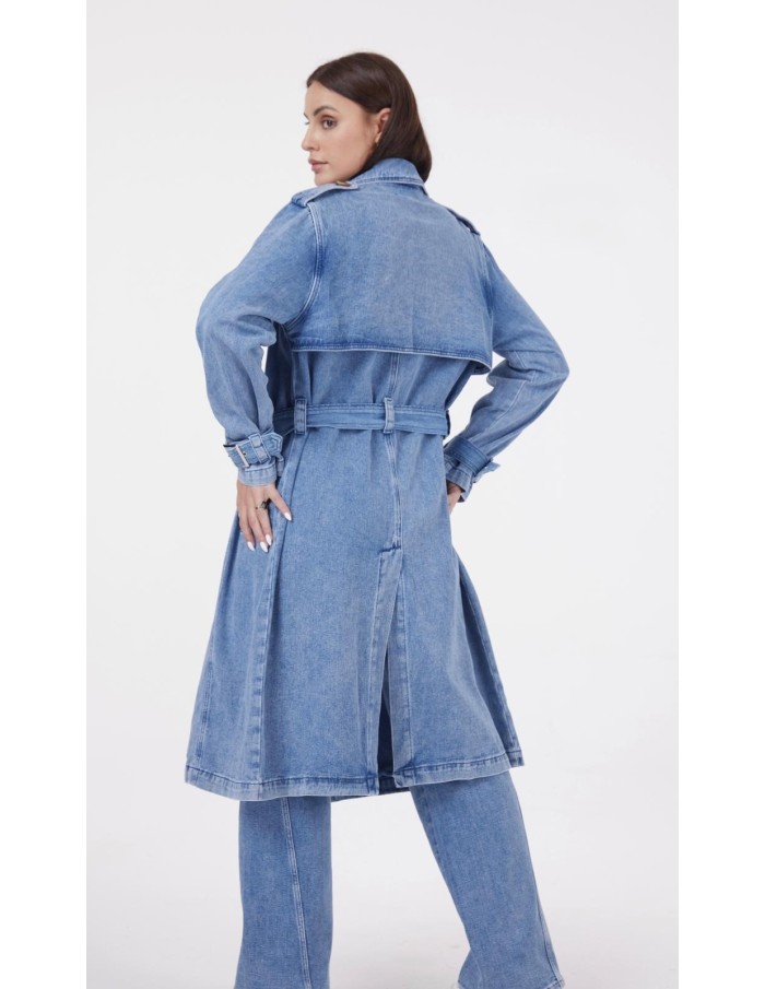 Trench en Jean avec Ceinture et Fente Arrière - Femme - Accueil