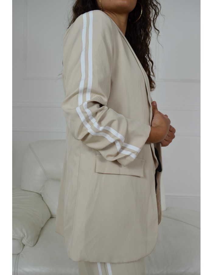 Ensemble oversize blazer + pantalon beige avec Rayures - Accueil