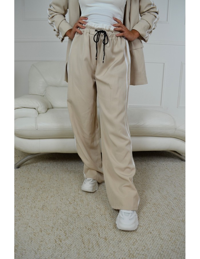 Ensemble oversize blazer + pantalon beige avec Rayures - Accueil