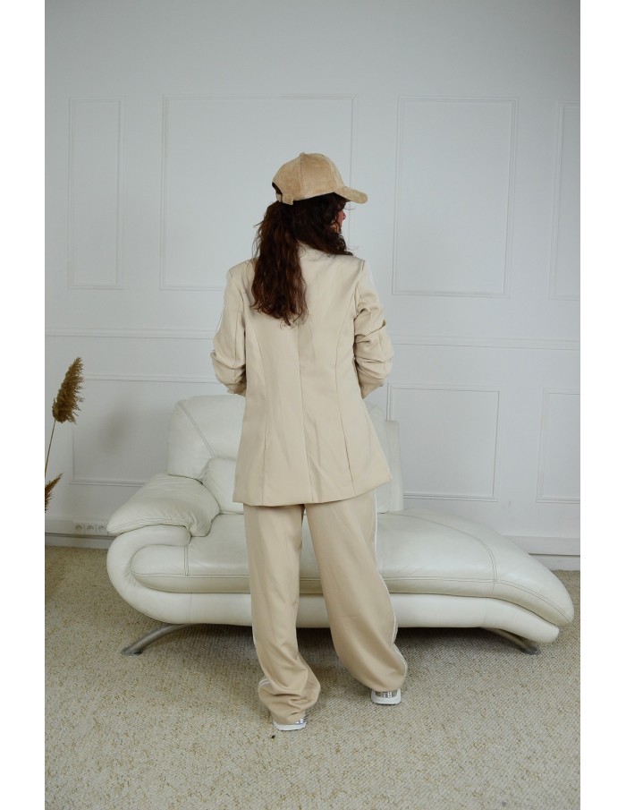Ensemble oversize blazer + pantalon beige avec Rayures - Accueil