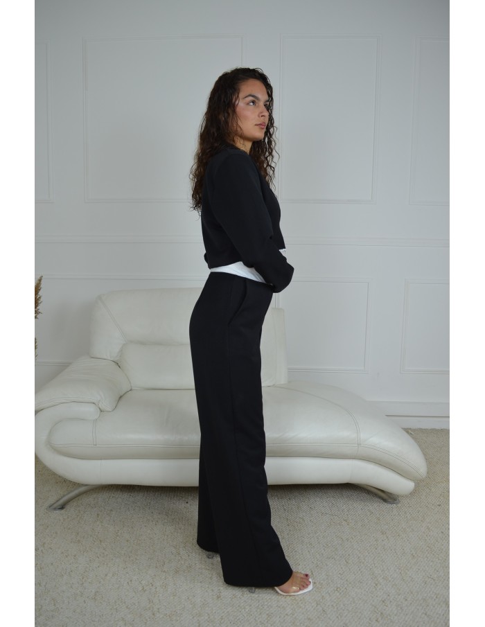 Ensemble blazer court + pantalon noir - femme - Accueil