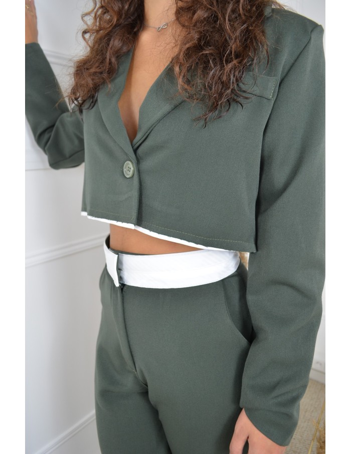 Ensemble blazer court + pantalon kaki - femme - Accueil