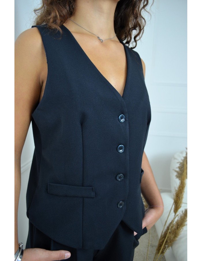 Ensemble gilet + pantalon noir - femme - Accueil