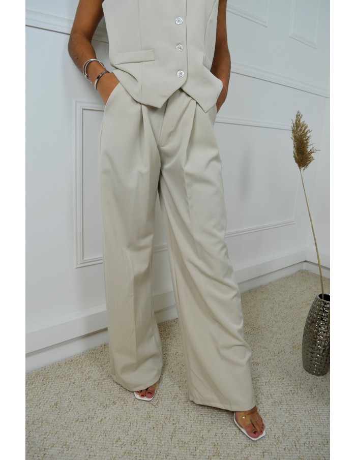 Ensemble gilet + pantalon beige - femme - Accueil