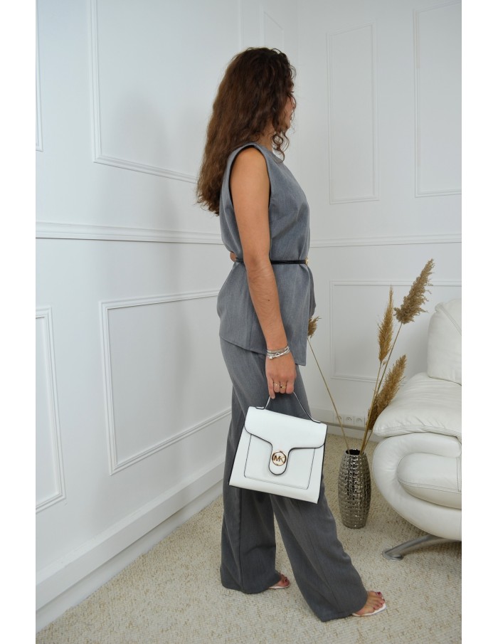 Ensemble top ceinturé + pantalon gris - femme - Accueil