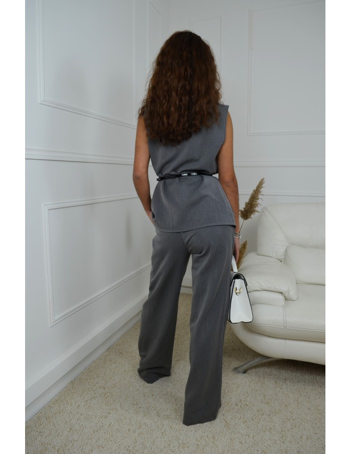 Ensemble top ceinturé + pantalon gris - femme - Accueil