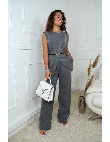 Ensemble top ceinturé + pantalon gris...