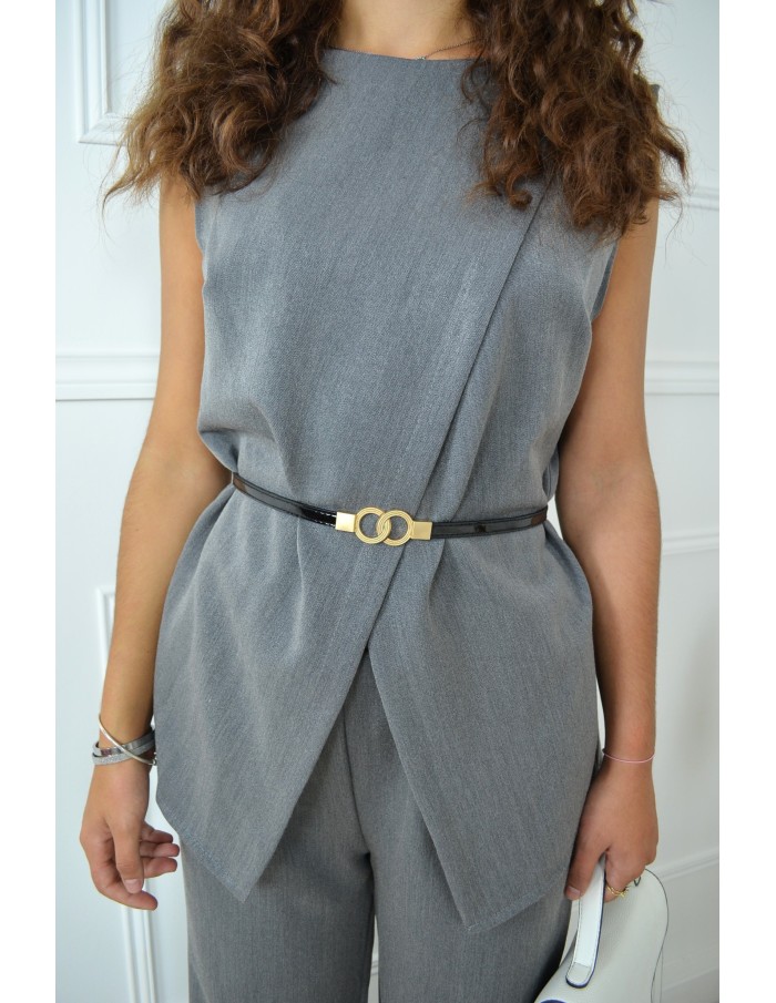Ensemble top ceinturé + pantalon gris - femme - Accueil