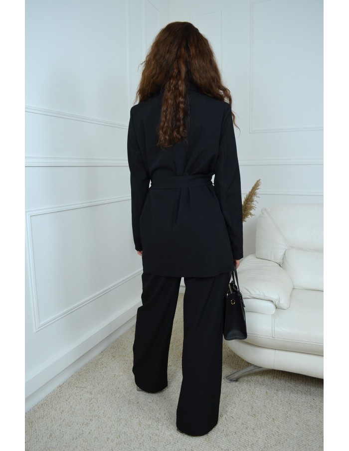 Ensemble blazer de tailleur noué noir + pantalon - femme - Accueil