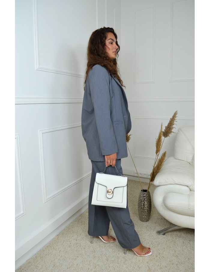 Ensemble blazer oversize + pantalon gris - femme - Accueil
