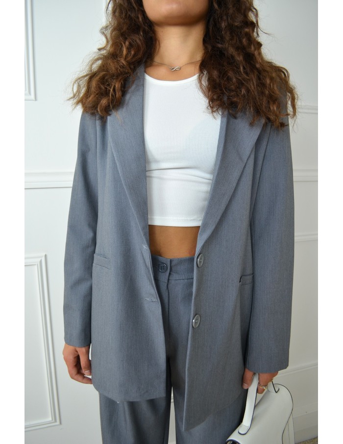 Ensemble blazer oversize + pantalon gris - femme - Accueil