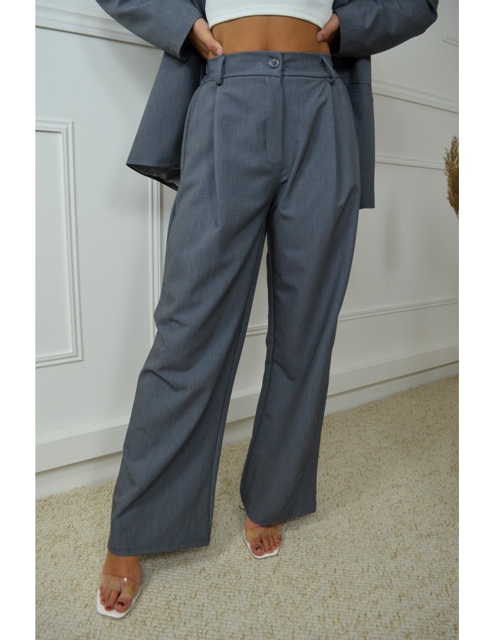 Ensemble blazer oversize + pantalon gris - femme - Accueil