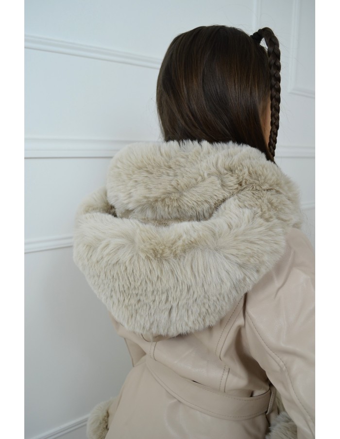 Trench Long Ceinturé Pour Femme En Fausse Fourrure Et Simili Cuir - Parka Polaire Épais Style Rétro
