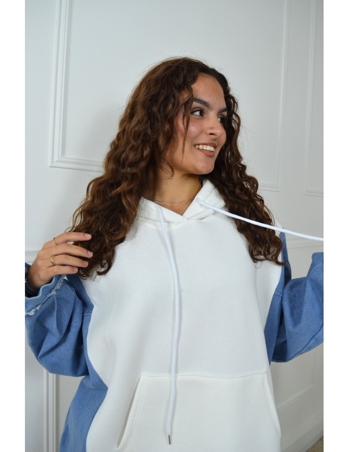 Robe sweat ample bi-matière en jean gris - femme - Accueil