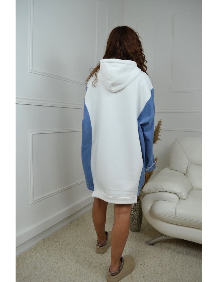 Robe sweat ample bi-matière en jean gris - femme - Accueil