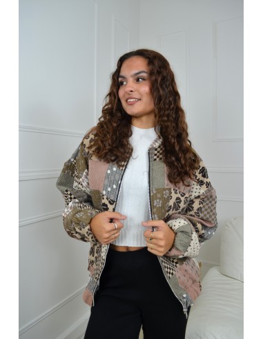 Bomber patchwork/matelassé beige - femme