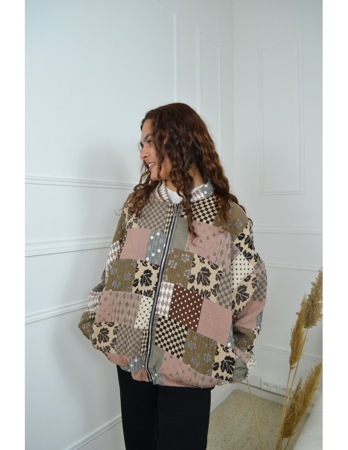 Bomber patchwork/matelassé beige - femme - Accueil