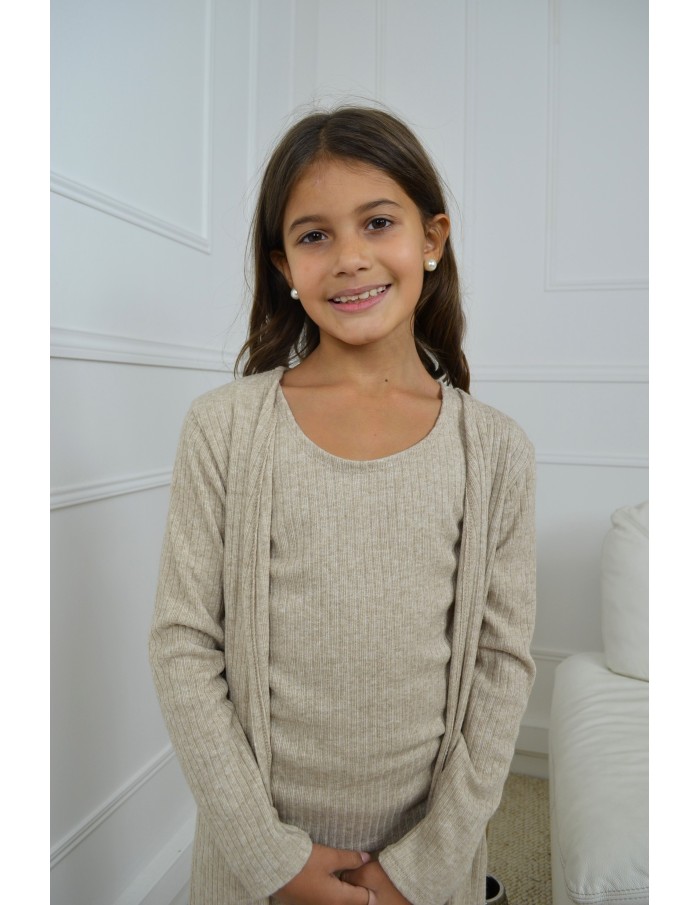 Ensemble en maille beige 3 pièces - fille 4 à 14 ans - Accueil