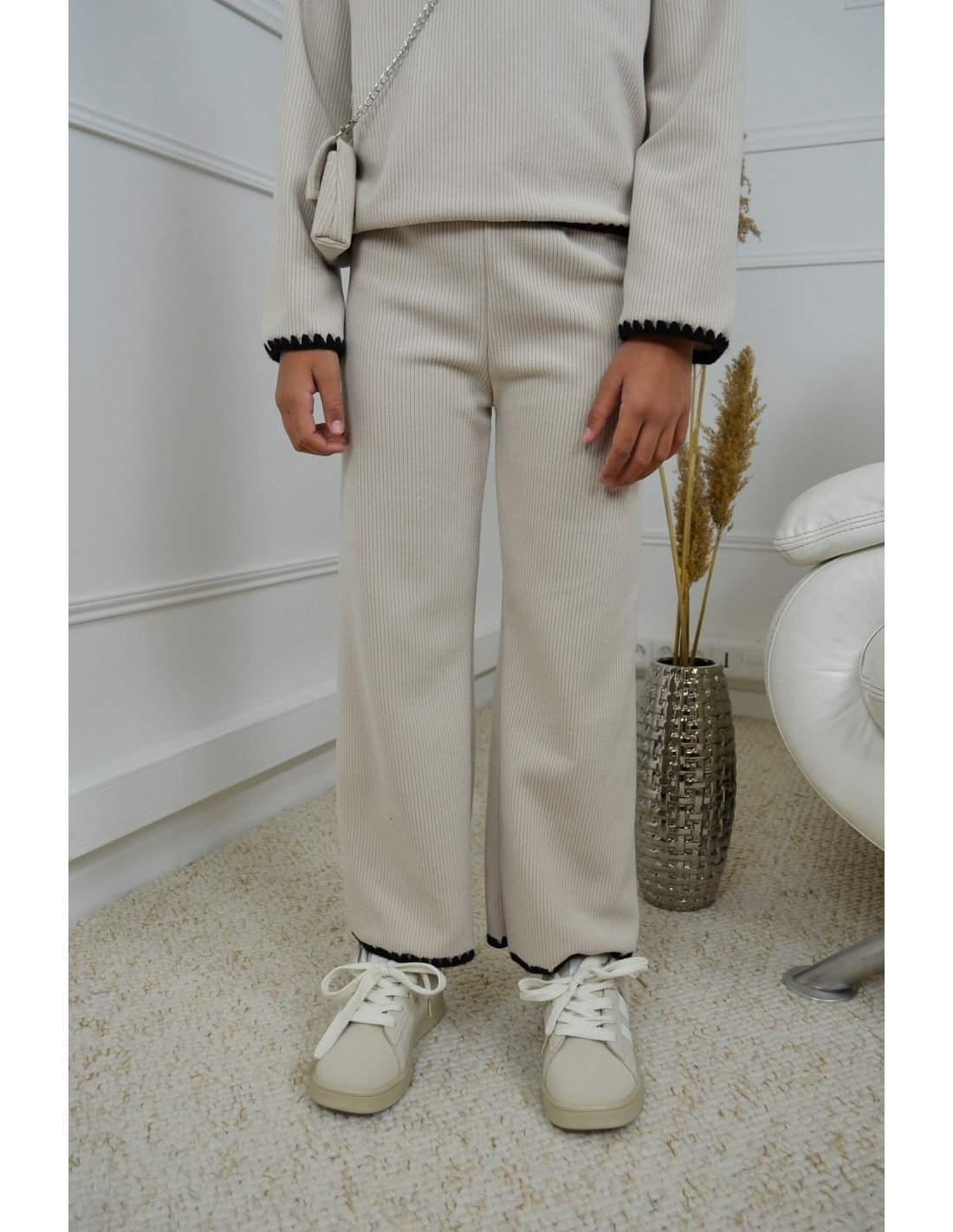 Tomwell Ensemble 2 Pièces Femme Tricot Côtelé – Pull & Pantalon Large Confort Hiver Loungewear