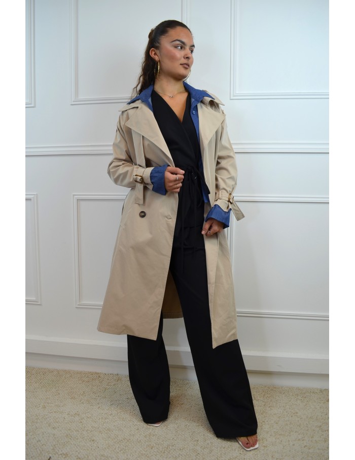 Trench bi matiére beige - femme - Accueil