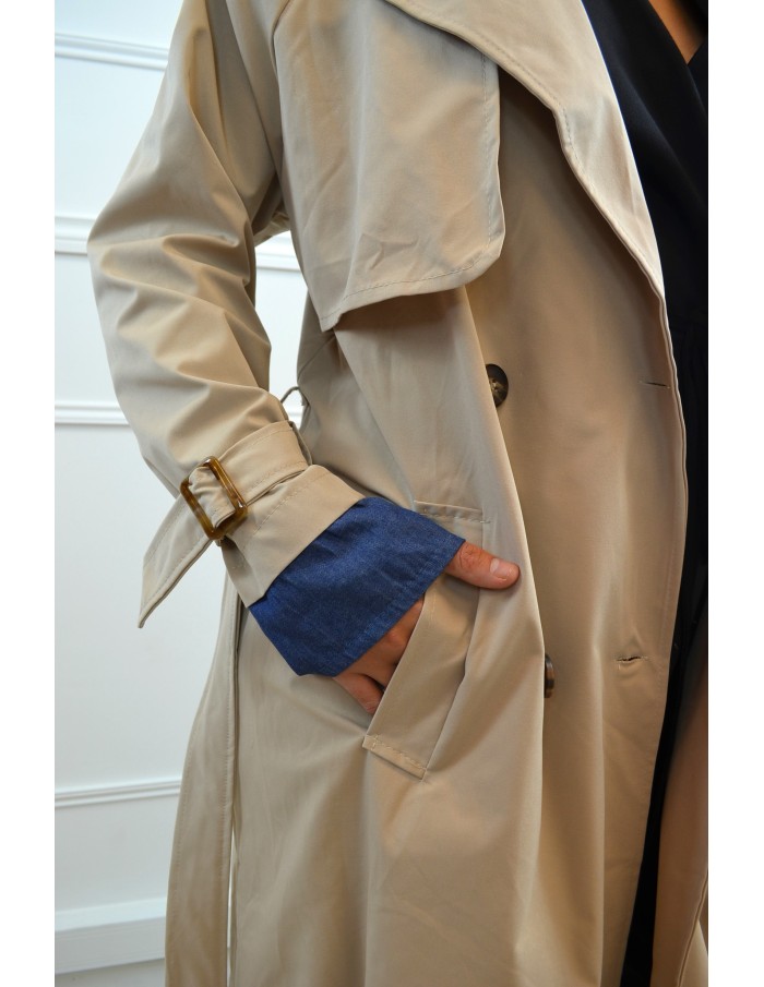 Trench bi matiére beige - femme - Accueil