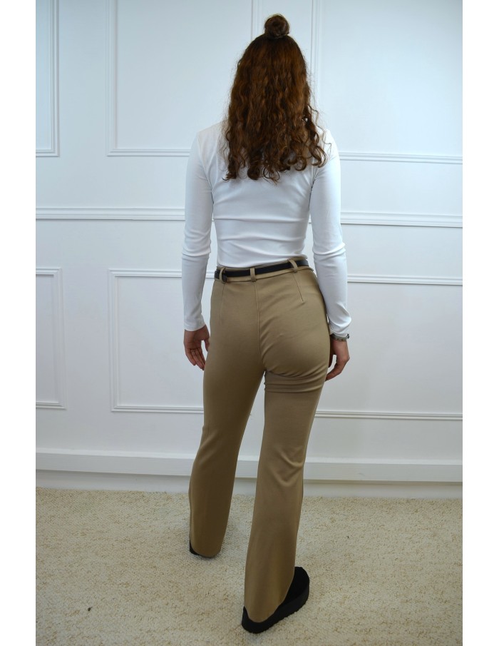 Pantalon évasé camel avec ceinture - femme - Accueil