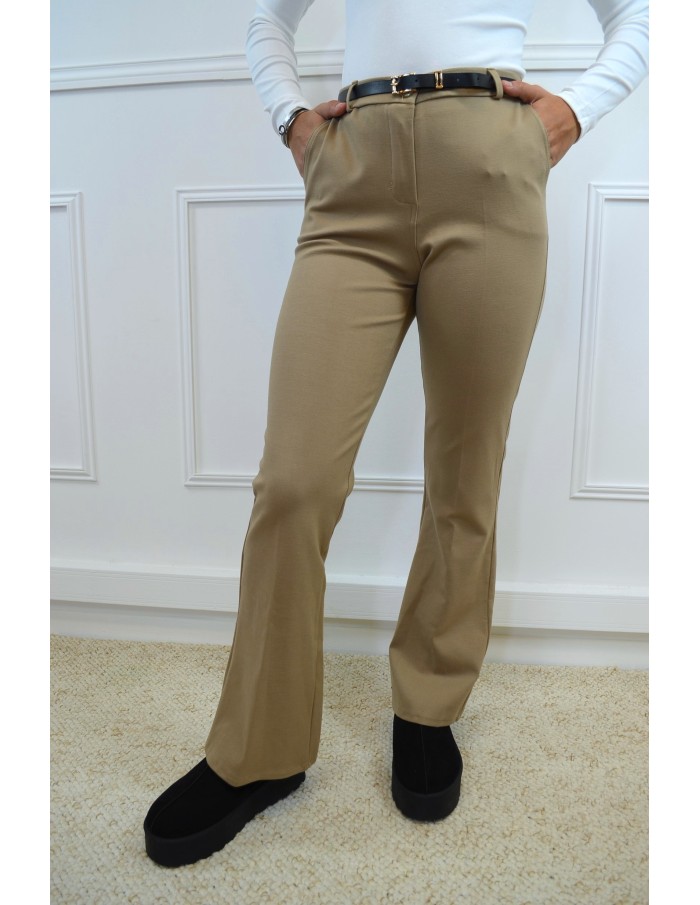 Pantalon évasé camel avec ceinture - femme - Accueil