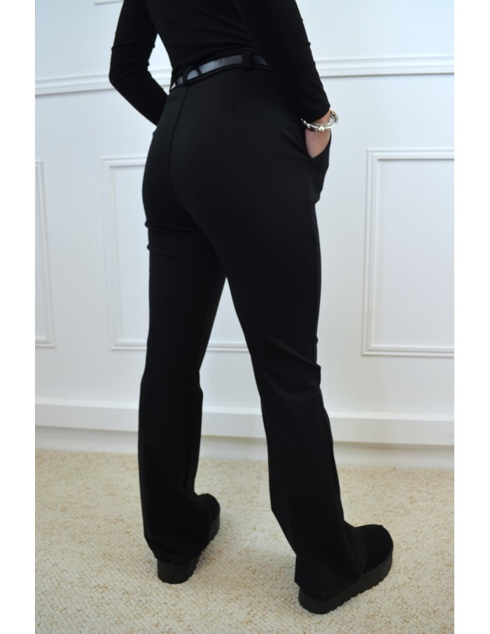 Pantalon évasé noir avec ceinture - Accueil
