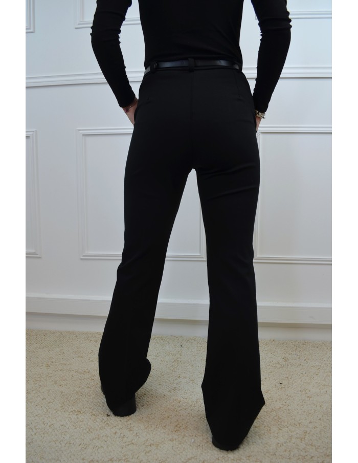 Pantalon évasé noir avec ceinture - Accueil