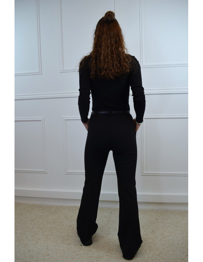 Pantalon évasé noir avec ceinture - Accueil