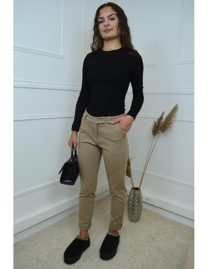 Pantalon de tailleur camel avec bijou doré - femme - Accueil