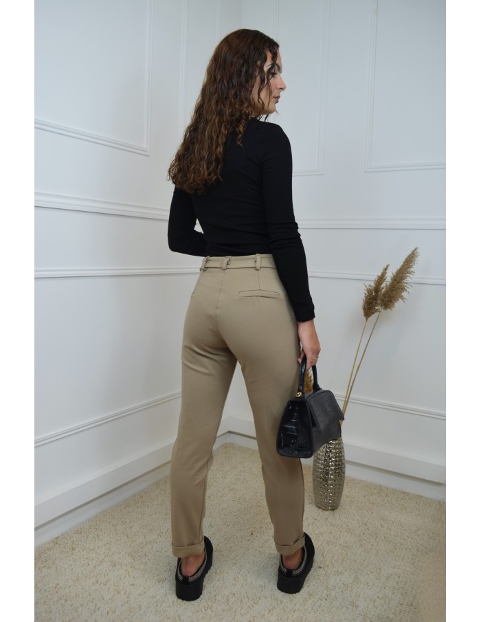 Pantalon de tailleur camel avec bijou doré - femme - Accueil