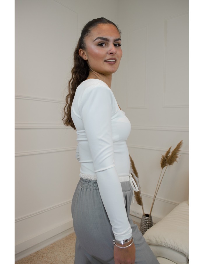 T-shirt blanc manches longues col carré avec épaules rembourrées - femme - Accueil