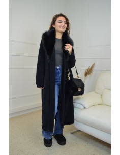 Manteau long noir avec col...