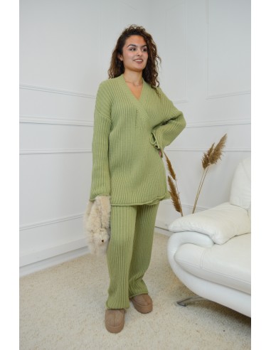 Ensemble cache cœur en maille vert...