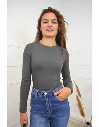 T-shirt gris à manches longues col...