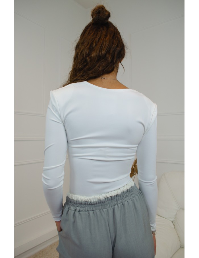T-shirt blanc à manches longues col carré avec épaulettes - femme - Accueil