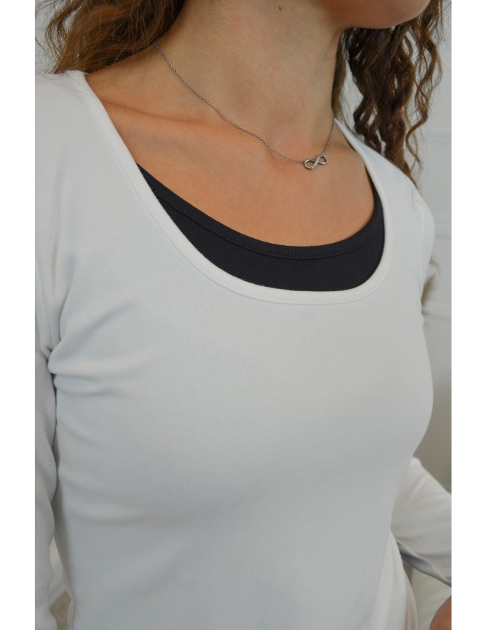 T-shirt blanc à manches longues avec sous-top noir - Femme - Accueil