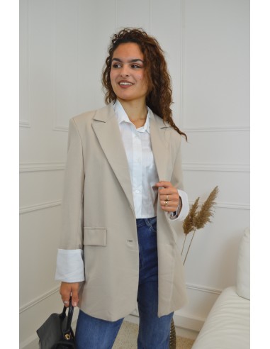 Veste blazer beige oversize avec...