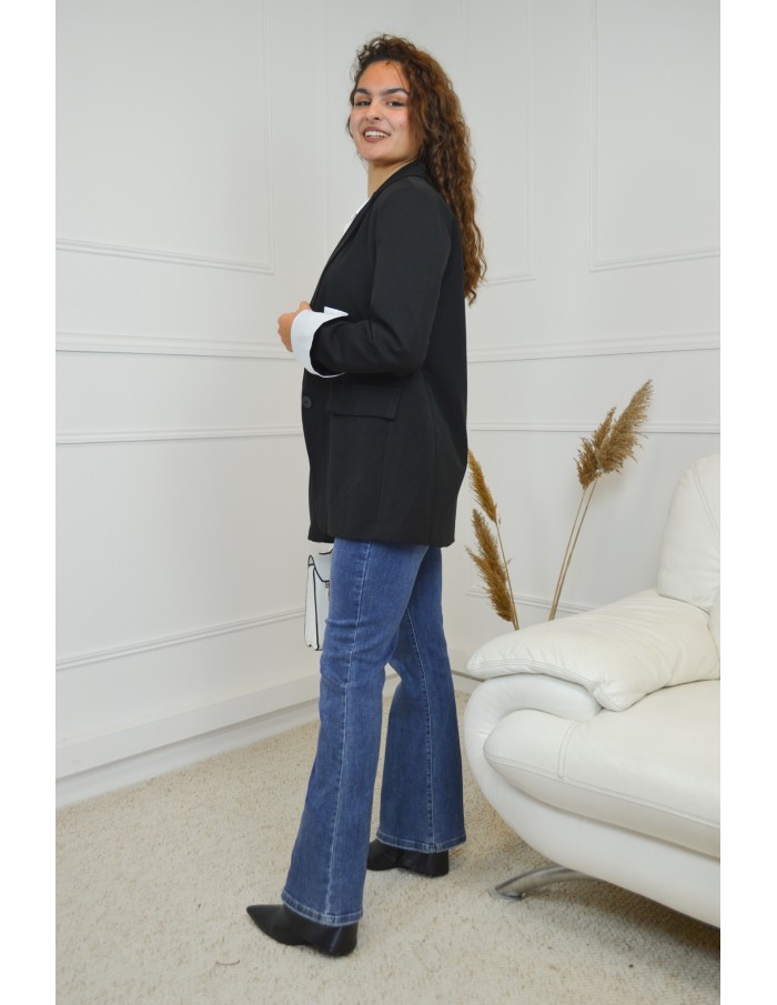 Veste blazer noir oversize avec poignets blancs - femme - Accueil