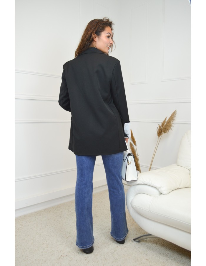 Veste blazer noir oversize avec poignets blancs - femme - Accueil