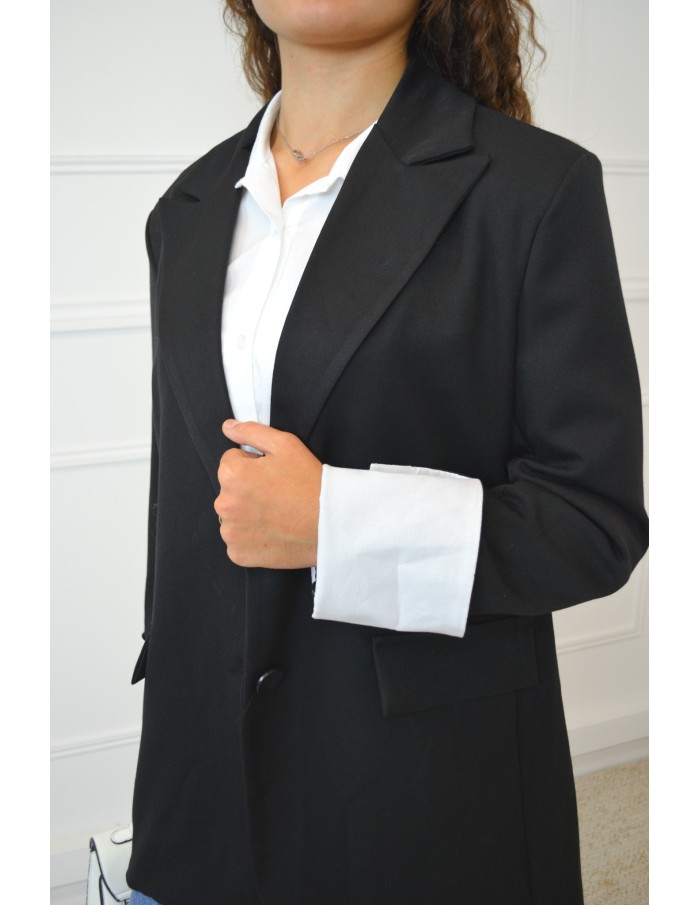 Veste blazer noir oversize avec poignets blancs - femme - Accueil