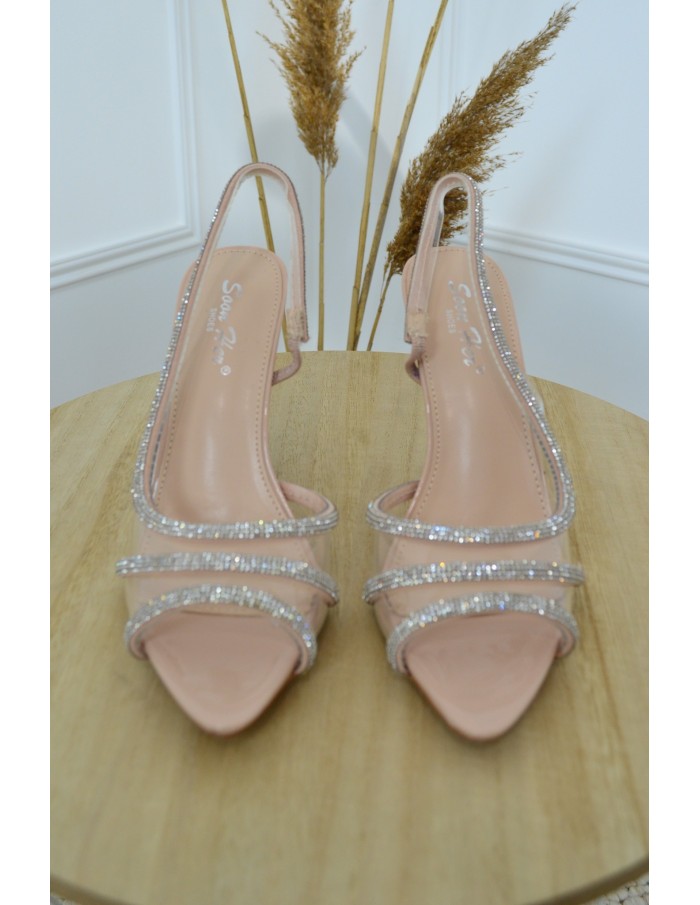 Sandales à talon rose avec strass - femme - Accueil