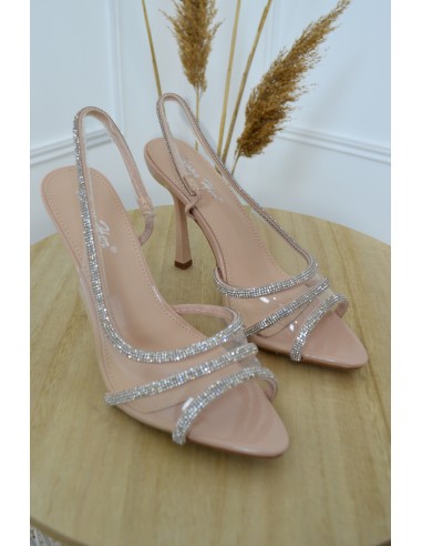 Sandales à talon rose avec strass -...