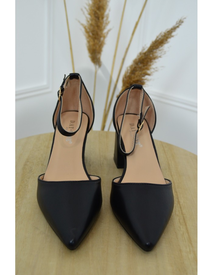 Escarpins noirs à talon carré et bride cheville - femme - Accueil